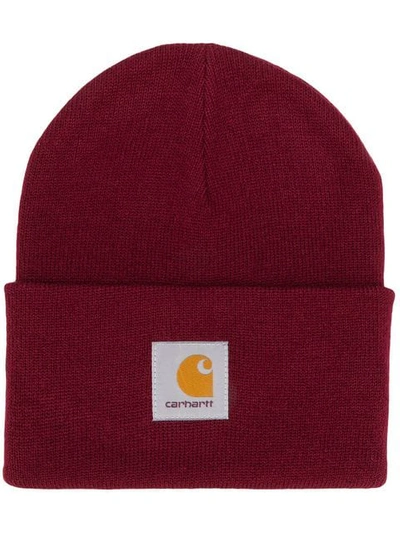 Carhartt Purl-knit Logo-patch Beanie In Red