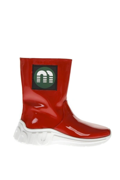 Miu Miu Red Color Rubber Boots With Logo Patch