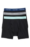 Calvin Klein Men's Cotton Stretch Boxer Briefs 3-pack Nu2666 In Black W/ Yucca/ Stony/ Blue
