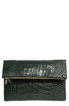 CLARE V CROC EMBOSSED LEATHER FOLDOVER CLUTCH - BLACK,HB-CL-FO-100022-LODE
