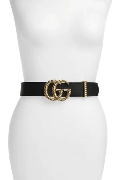 Gucci Leather Belt With Torchon Double G Buckle In Black
