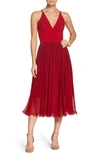 Dress The Population Alicia Mixed Media Midi Dress In Garnet