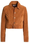 RED VALENTINO WOMAN BUCKLED SUEDE BIKER JACKET TAN,GB 4068790126345059