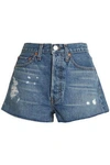RE/DONE RE/DONE WOMAN DISTRESSED DENIM SHORTS MID DENIM,3074457345619017332