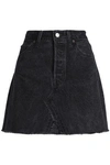 RE/DONE BY LEVI'S RE/DONE BY LEVI'S WOMAN FRAYED DENIM MINI SKIRT BLACK,3074457345619581162