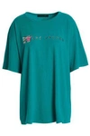 MARC JACOBS WOMAN GLITTERED PRINTED COTTON-JERSEY T-SHIRT TURQUOISE,GB 1998551929449022