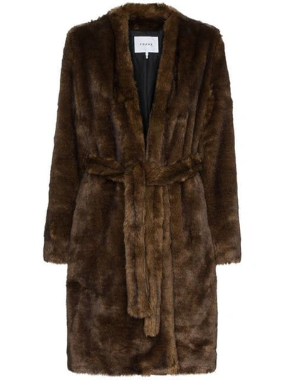 Frame Faux Mink Dressing Gown In Brown