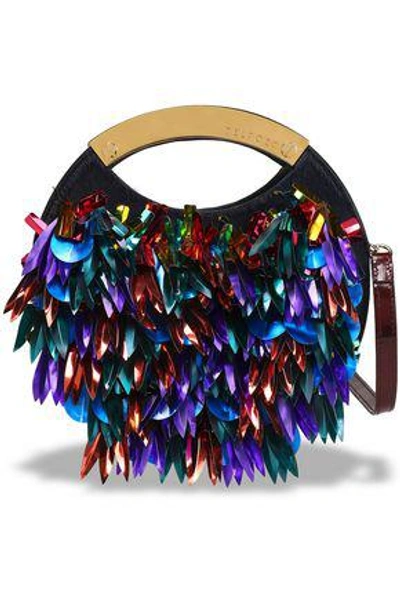 Delpozo Woman Sequin-embellished Calf Hair And Patent-leather Clutch Multicolor