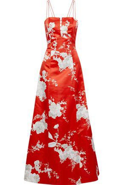 Alice And Olivia Rai Bustier Floral-print Evening Gown In Red