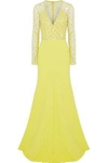 JENNY PACKHAM WOMAN EMBELLISHED TULLE-PANELED CADY GOWN BRIGHT YELLOW,GB 4146401443740766