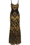 MARCHESA NOTTE SEQUIN-EMBELLISHED METALLIC EMBROIDERED TULLE GOWN,3074457345619529814