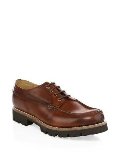 Grenson Curt Hand-painted Leather Derby Shoes In Tan