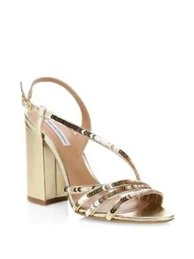 Tabitha Simmons Women's Viola Sequin Strappy High Block-heel Sandals In Gold