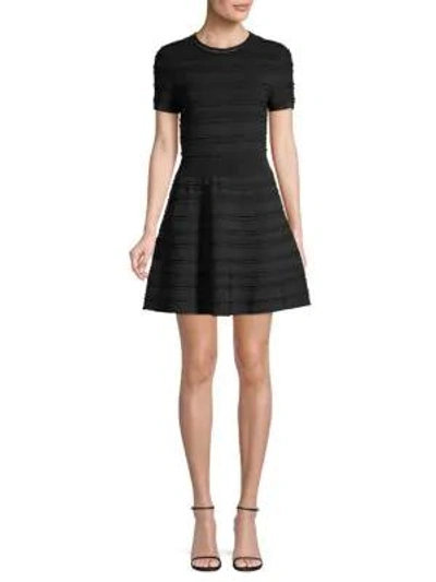 The Kooples Horizonal Scallop A-line Knit Dress In Black