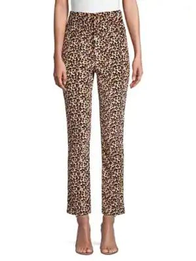 Rebecca Taylor Leopard-print Velvet High-waist Skinny Ankle Pants In Caramel Combo