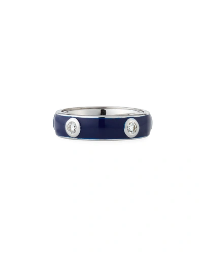 Adolfo Courrier Blue Enamel Band Ring With White Diamonds