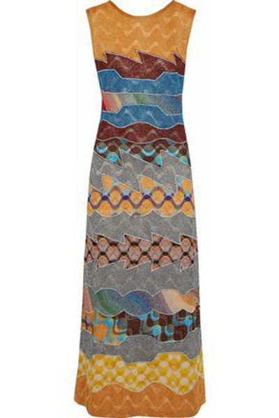 Missoni Paneled Metallic Crochet-knit Maxi Dress In Mustard