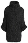 BRUNELLO CUCINELLI WOMAN CABLE-KNIT WOOL-BLEND TURTLENECK CARDIGAN DARK GRAY,US 1016843419906310