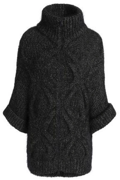 Brunello Cucinelli Woman Cable-knit Wool-blend Turtleneck Cardigan Dark Grey
