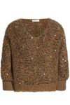 BRUNELLO CUCINELLI WOMAN SEQUIN-EMBELLISHED BOUCLÉ-KNIT jumper CAMEL,GB 1016843419906268