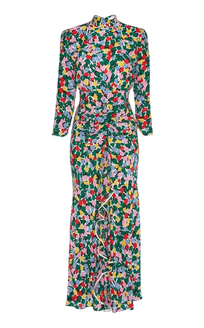 Rixo London Lucy Open-back Printed Silk Turtleneck Dress In Floral