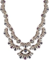 MARCHESA GOLD-TONE STONE & CRYSTAL SCALLOPED MULTI-LAYER 18" STATEMENT NECKLACE
