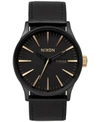 Nixon Men's Sentry Leather/canvas Strap Watch 42mm In All Black/rose Gold