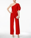 Adrianna Papell Petite Draped One-shoulder Jumpsuit In Red