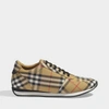 BURBERRY BURBERRY | Amelia Check Running Trainers in Beige Leather