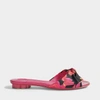 FERRAGAMO Chianni Patent and Scarf Print Slide Shoes in Fuchsia Patent Leather