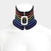 Jw Anderson Zip-through Wool-blend Neck Band Scarf In Navy Merino Wool In Black,stripes