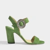 Jimmy Choo Mischa 85 Lime Suede Slingback Sandals With Crystal Buckle In Lime/crystal