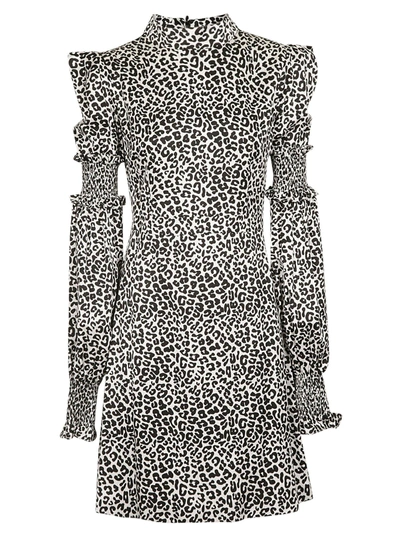 Wandering Leopard Print Ruffle Sleeves Dress In Black&white