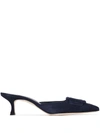 Manolo Blahnik Maysale Buckle-embellished Suede Heeled Mules In Blue