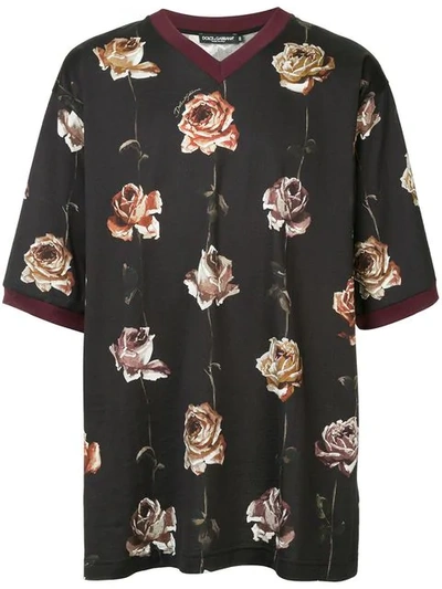 Dolce & Gabbana Floral Short-sleeve T-shirt In Black
