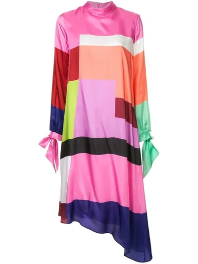 Mary Katrantzou Leonora Colour-block Satin-twill Dress In Multicolour
