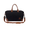 MAHI LEATHER Classic Travel Bag In Black Canvas & Brown Leather