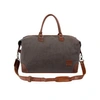 MAHI LEATHER Classic Travel Bag In Grey Canvas & Brown Leather