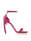 NICHOLAS KIRKWOOD FUCHSIA VELVET 105MM MIRA PEARL SANDALS,10738952