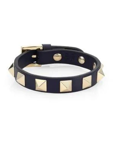 Valentino Garavani Rockstud Leather Bracelet In Marine