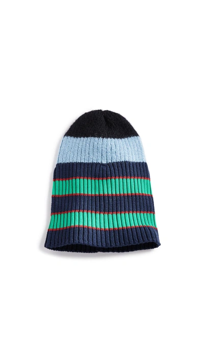 Kenzo Stripy Cable Wool Beanie In Black/green
