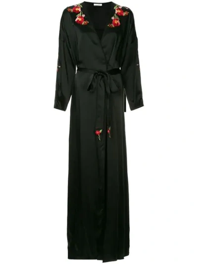 Vilshenko Silky Poppy Trim Robe Gown - 黑色 In Black