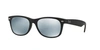 Ray Ban New Wayfarer Flash Sunglasses Black Frame Silver Lenses 52-18 In Silver Flash