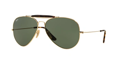 Ray Ban Outdoorsman Havana Collection Sunglasses Gold Frame Green Lenses 62-14 In Green Classic G-15