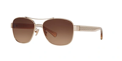 Coach Metal & Acetate Aviator Sunglasses W/ Logo Arms In Brown