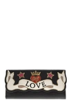 DOLCE & GABBANA CONTINENTAL WALLET IN DAUPHINE CALFSKIN WITH EMBROIDERY PATCH,10739507