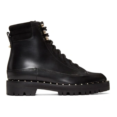 Valentino Garavani Soul Rockstud Leather Combat Boots In Black