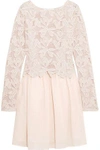 SEE BY CHLOÉ LAYERED GUIPURE LACE AND COTTON-VOILE MINI DRESS,3074457345617513132