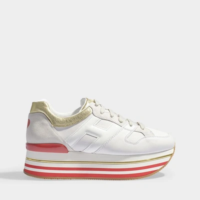 Hogan 70mm Maxi 222 Leather Sneakers In White/red/gold