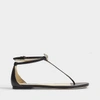 JIMMY CHOO JIMMY CHOO | Afia Flat Sandals in Black and Silver Nappa Leather and Crystals